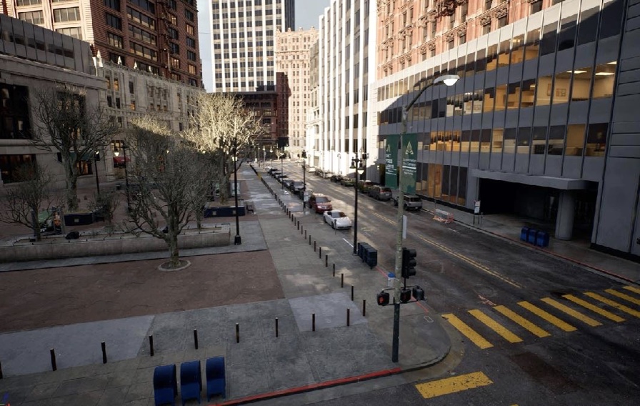 AEC: Urban Plaza with trees on a street corner