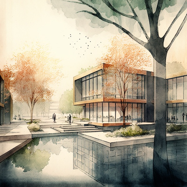 NPR architectural rendering for AEC